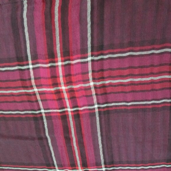J.Jill Aubergine Scarf Plaid Stripes Infiniti Scarf Purple Red One Size 33 x 21 - Picture 6 of 8